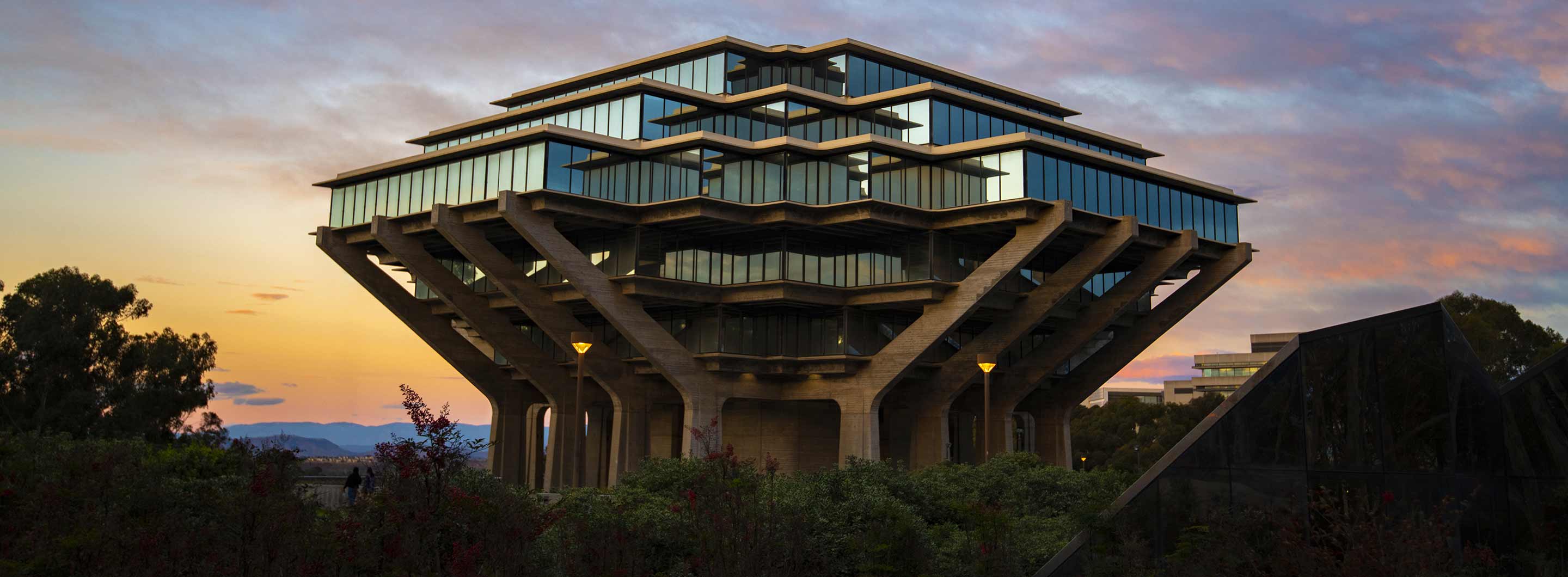 UC San Diego library at dusk